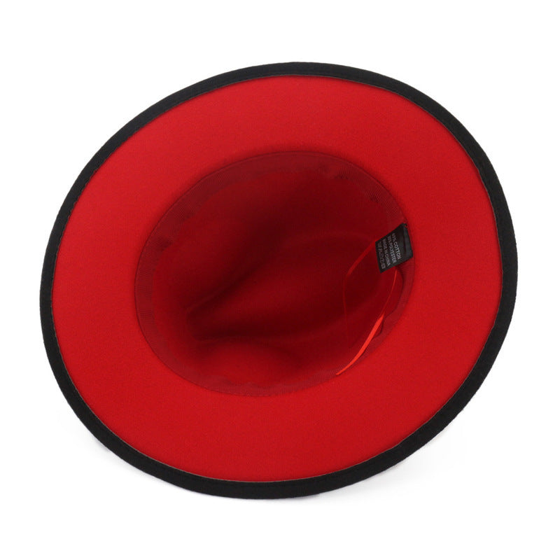 European And American Popular Woolen Top Color Matching Flat Brim Fedora Jazz Hat Limorista