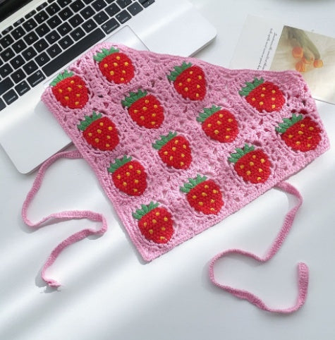 Fruit Triangle Scarf Tai Cross Border Crochet Cotton Strawberry Strap Wrap Turban Limorista