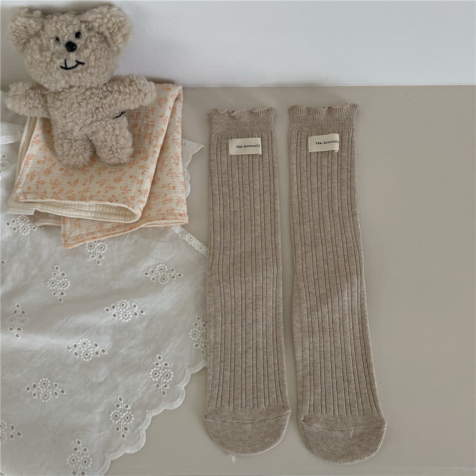 New Autumn And Winter Sweet Ruffled Socks For Girls Solidcolor Mid-calf Length Limorista