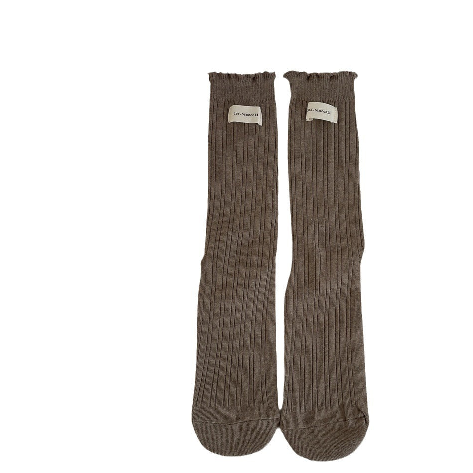 New Autumn And Winter Sweet Ruffled Socks For Girls Solidcolor Mid-calf Length Limorista