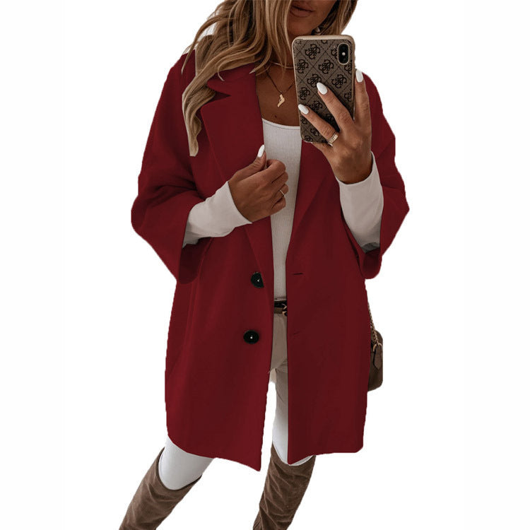 Sleeves Button Lapel Pocket Women&