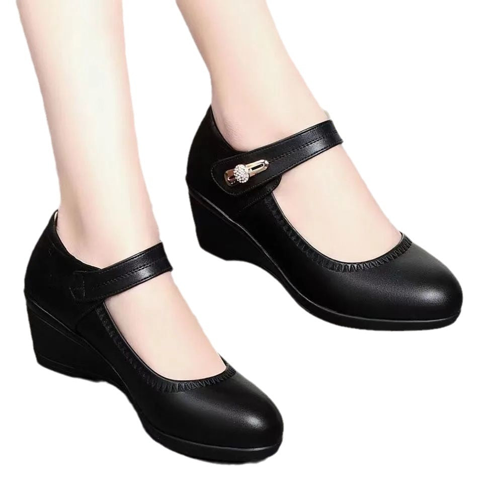 High Quality Soft Bottom Leather Shoes Non-slip Wedge Middle-aged And Elderly Pumps Limorista