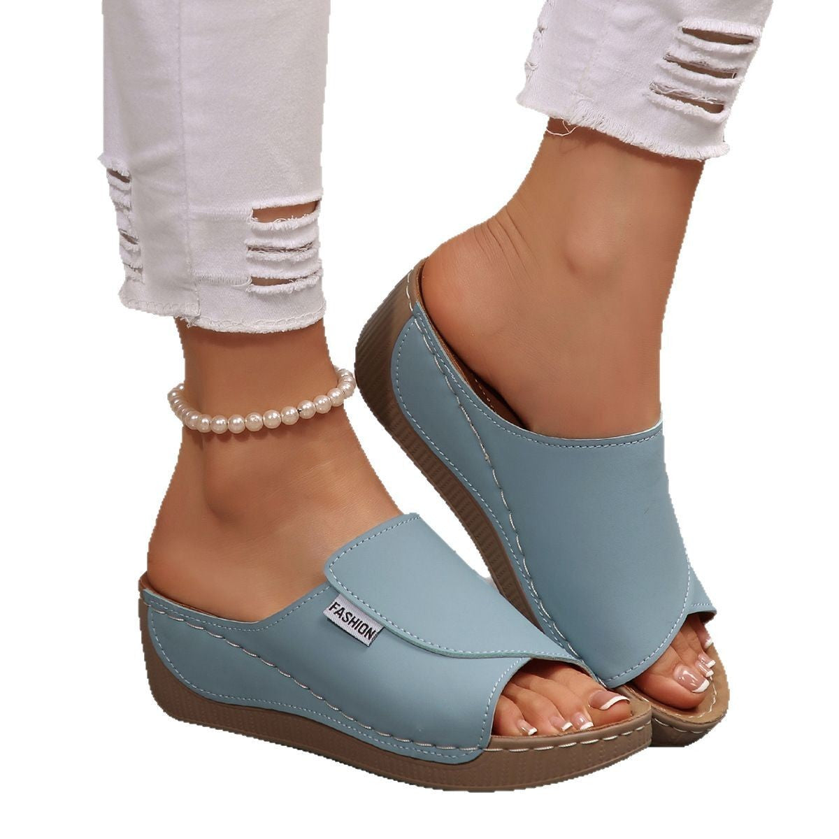 Simple Stylish Peep Toe Wedge Slippers Limorista