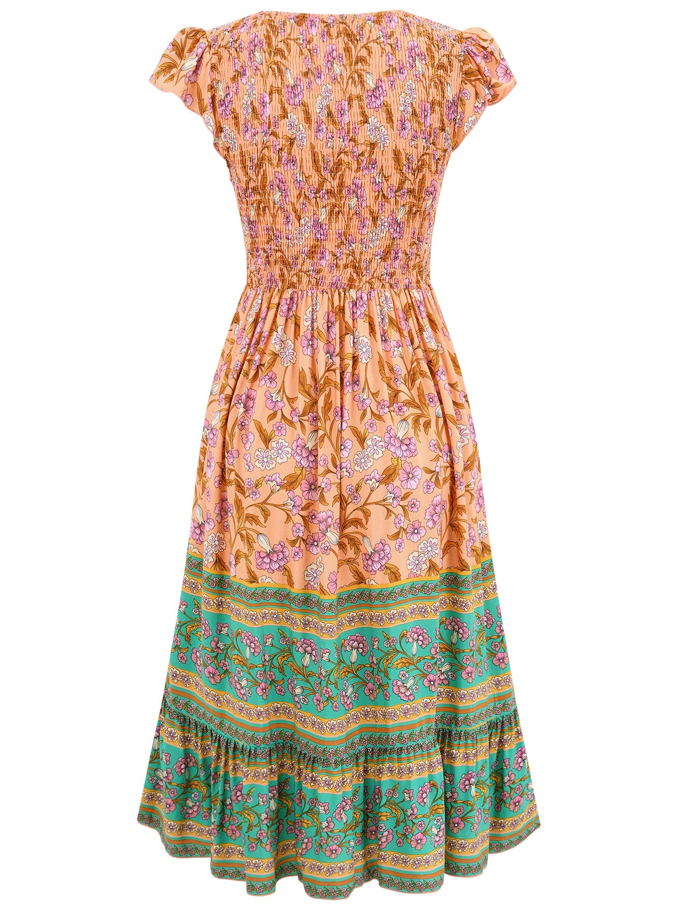 New Flowers Print V-neck Dress Summer Casual Ruffle Sleeveless Dresses Bohemian Holiday Beach Dress For Womens Clothing Limorista