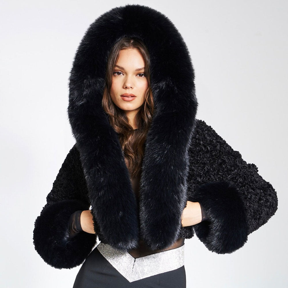 Short Rabbit Fur Collar Woolen Coat Limorista