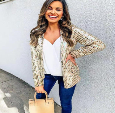 Sequined Long Sleeve Elegant Small Blazer Limorista