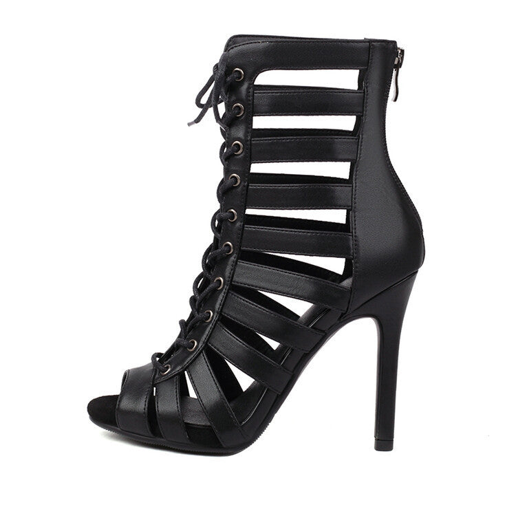 Summer Open Toed High Heel Lace-up Sandal Boots Limorista