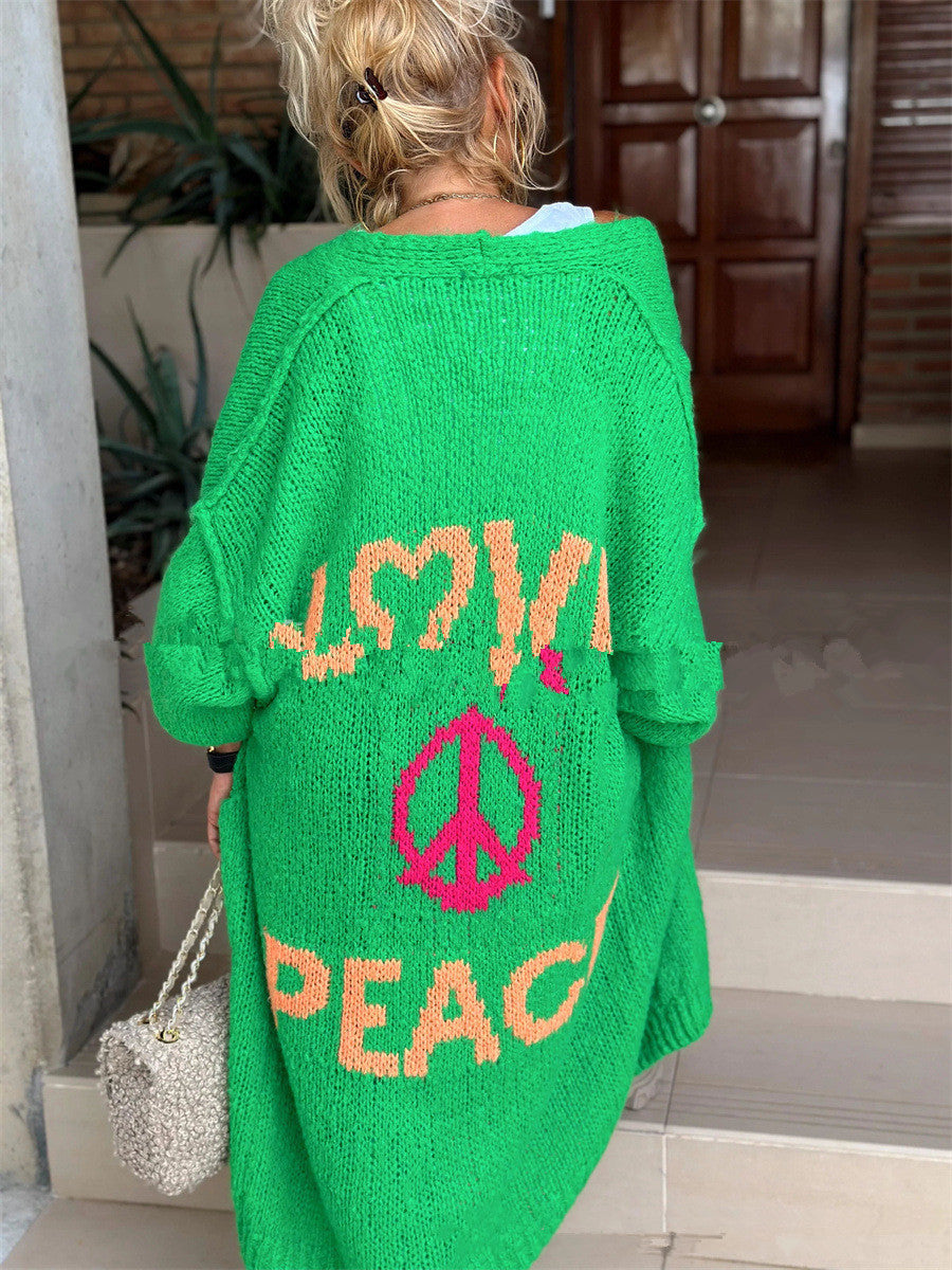 Jacquard Knitted Long Casual Button-free Cardigan Sweater Limorista