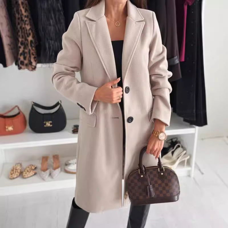 Lapel Single-breasted Wool Coat Winter Long Sleeve Solid Color Long Jacket Women Clothing Limorista
