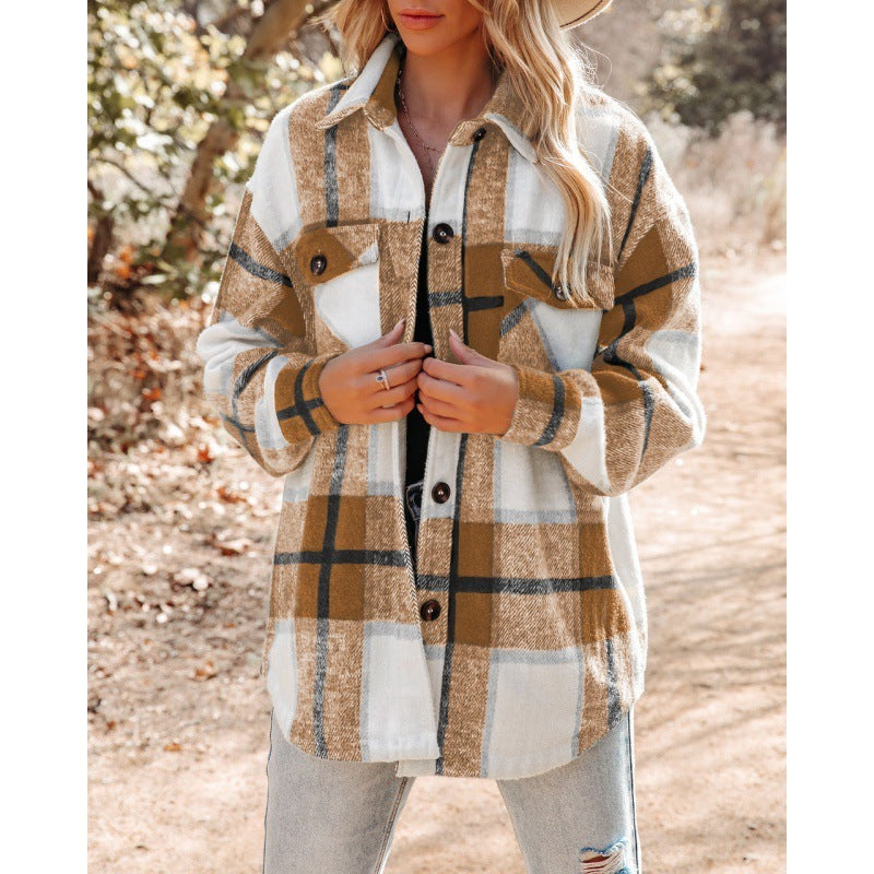 Cashmere Long Sleeve Plaid Top Loose Casual Women Limorista