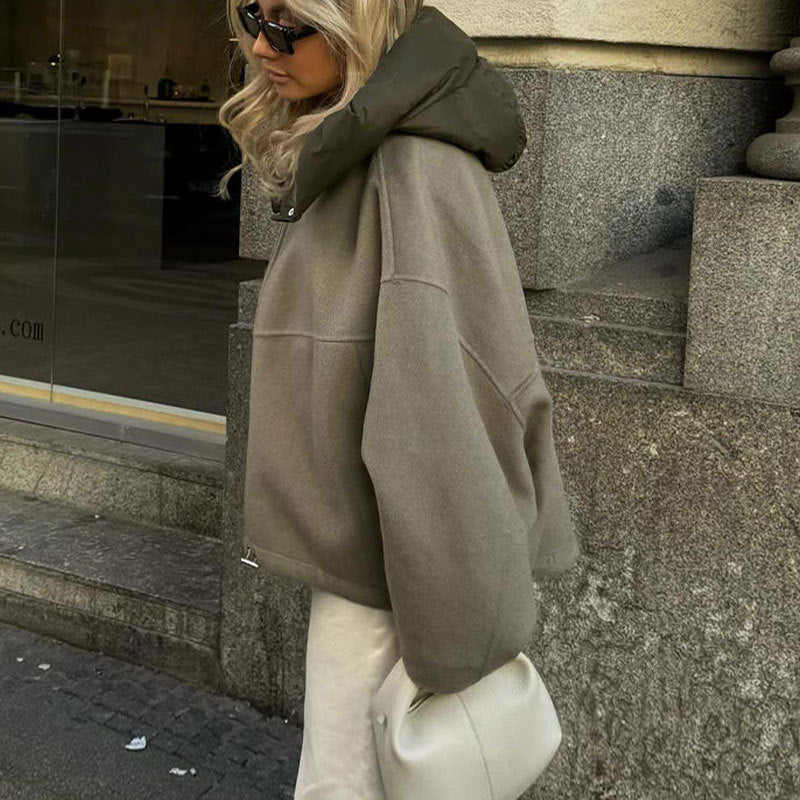 Fashion Detachable Cap Round Neck Double-sided Splicing Coat Limorista