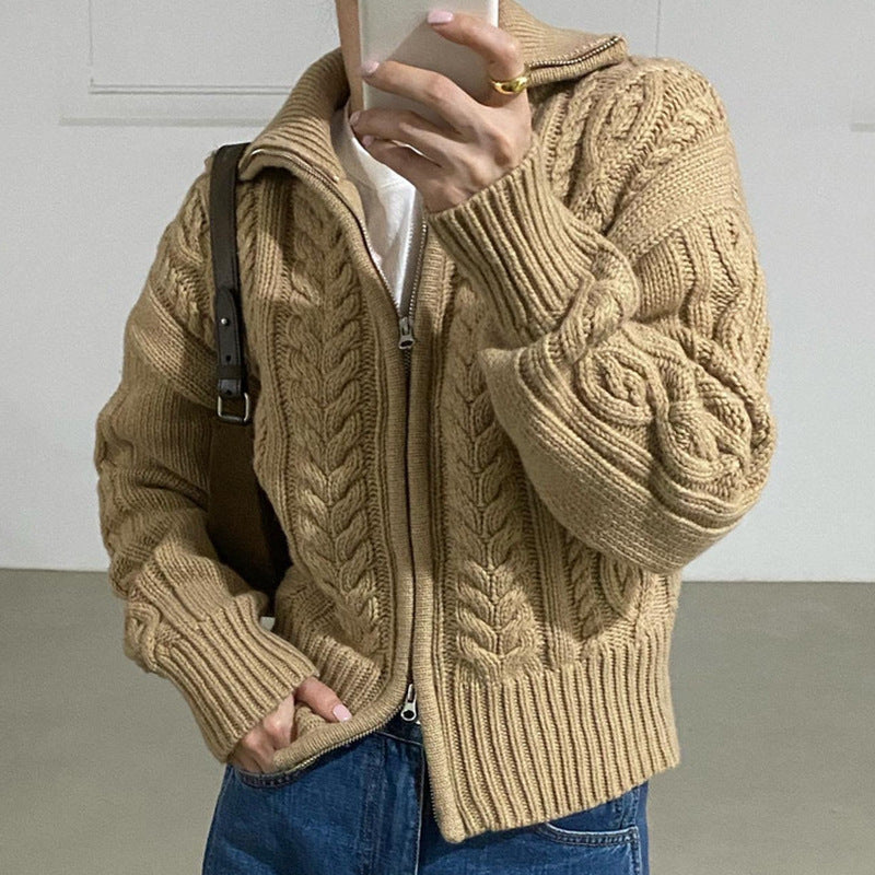 Retro Lapel Lapel Double Zipper Design Sweater Limorista