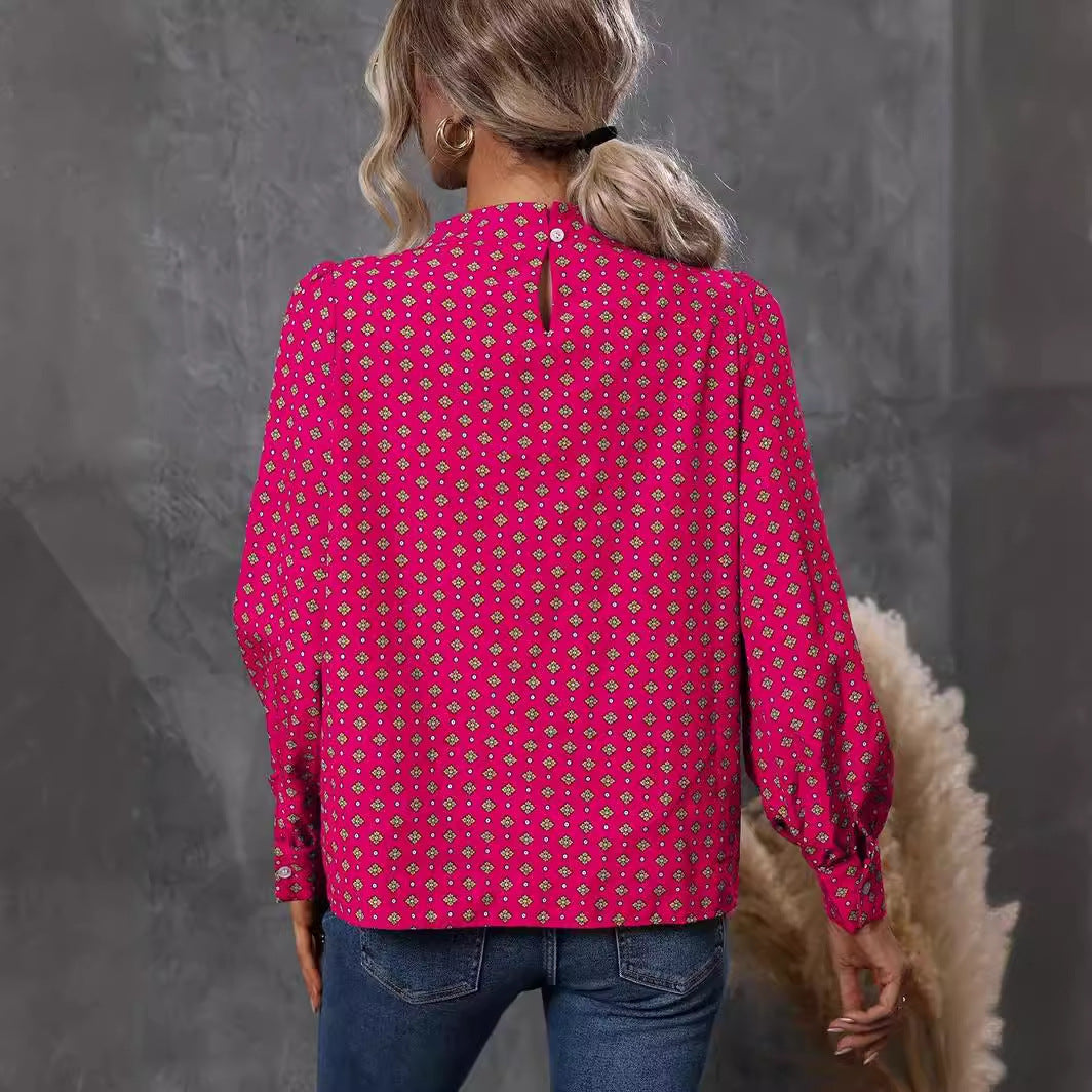 Half Turtleneck Pullover Long Sleeve Printed Temperament Shirt Limorista