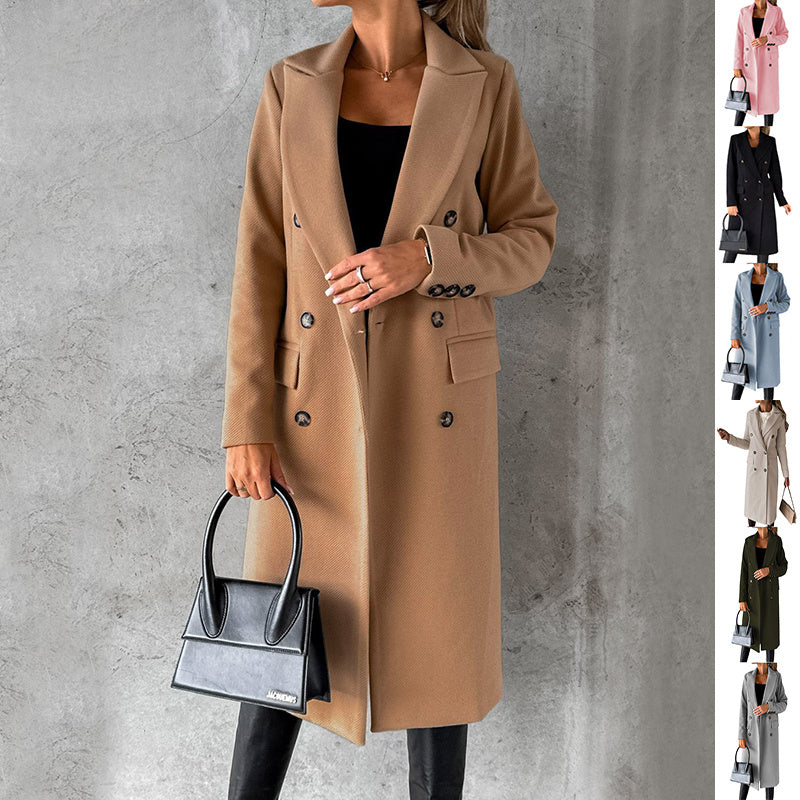 Long Sleeve Lapel Coat Winter Fashion Solid Double Breasted Slim Long Jacket Womens Clothing Limorista
