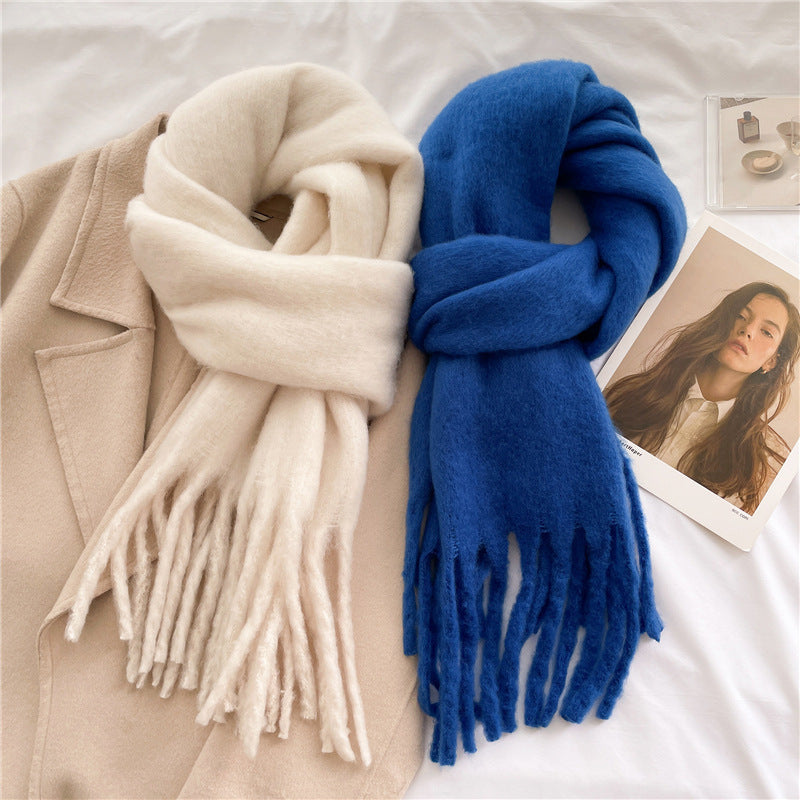 Mohair Pure Color All-matching Winter Warm Lengthened Fringe Bib Towel Limorista