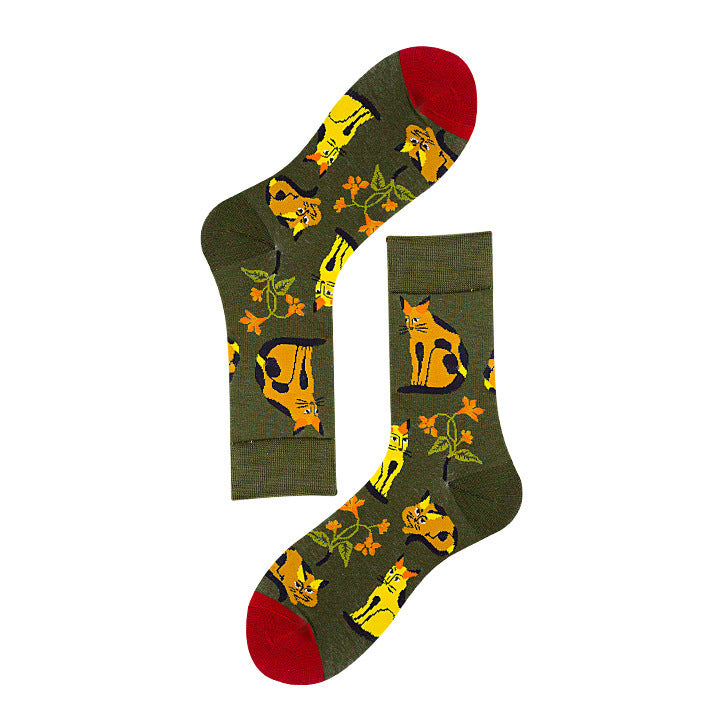 Avocado Chips Egg Fun Patchwork Color Medium Tube Cotton Socks Female Limorista