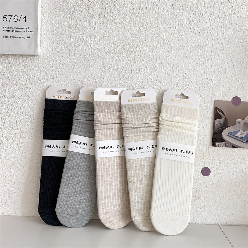 Solid Color Yarn Sunken Stripe Women White Tube Bunching Socks Women Limorista