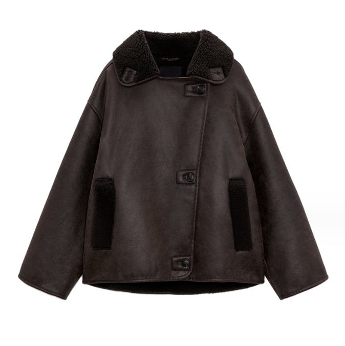 Faux Leather Double-sided Jacket European And American Locomotive Long Breasted Coat Limorista