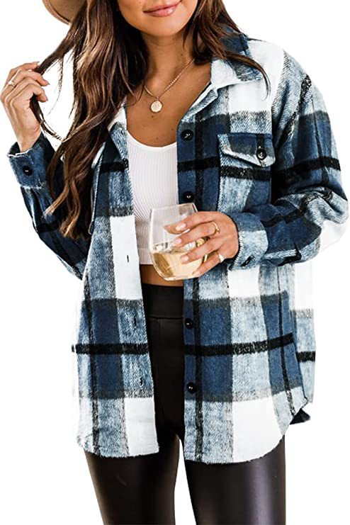 Flannel Jacket Casual Check Button Down Limorista