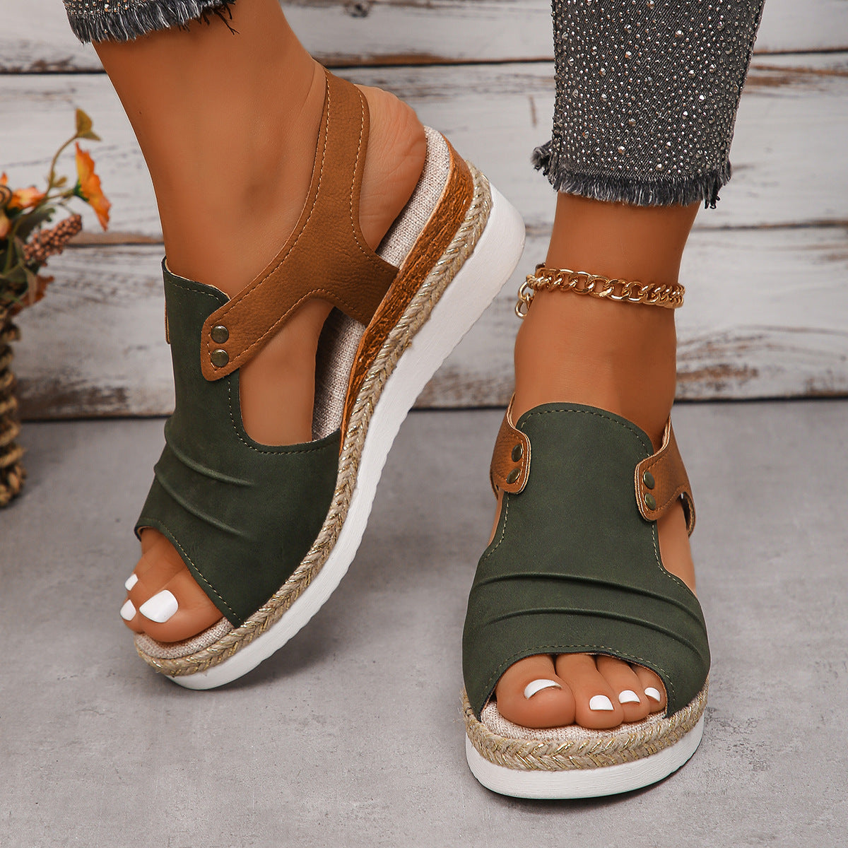 Fish Mouth Wedges Sandals With Straw Design Summer Peep Toe Buckle Beach Shoes For Women Limorista