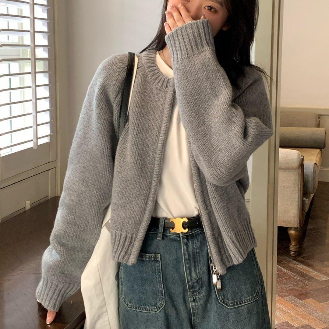 Orange Zipper Sweater Cardigan For Women Limorista