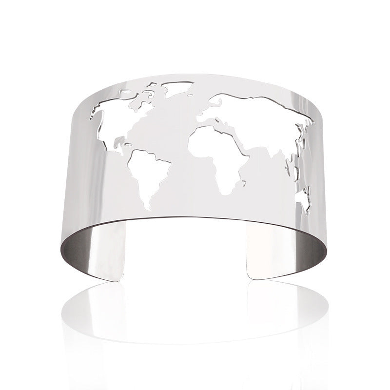 Female Creative Cutting Personality Fashion Hollowed-out World Map Open-ended Bracelet Limorista