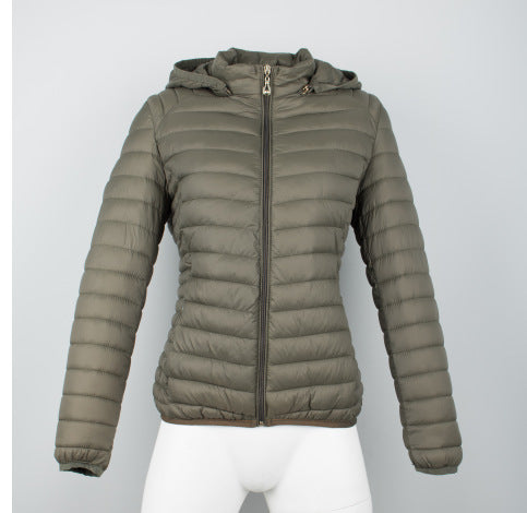 Autumn And Winter Zipper Short Hooded Detachable Solid Color Stand Collar Lightweight Cotton-padded Jacket Limorista