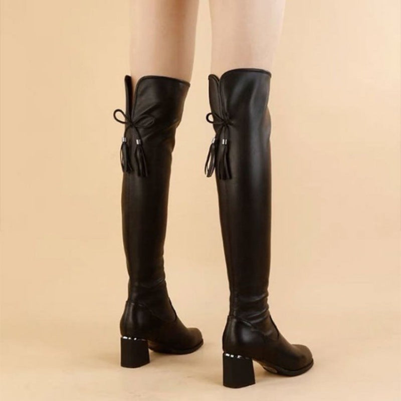 Rubber High-heeled Thigh Boot Fashion Boots Round Toe Winter Limorista