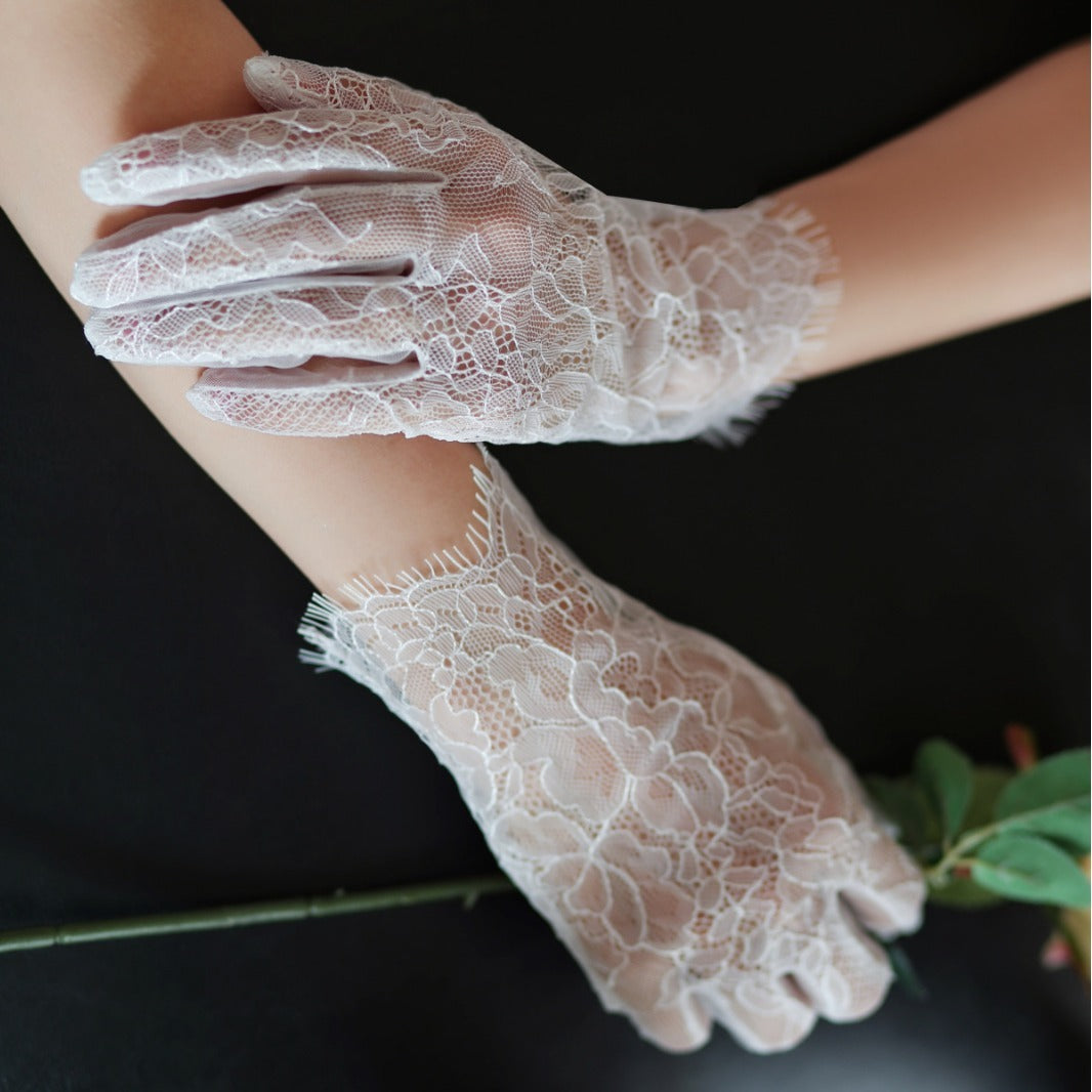 New Super Fairy White Lace Tulle Bride Photo Gloves Limorista