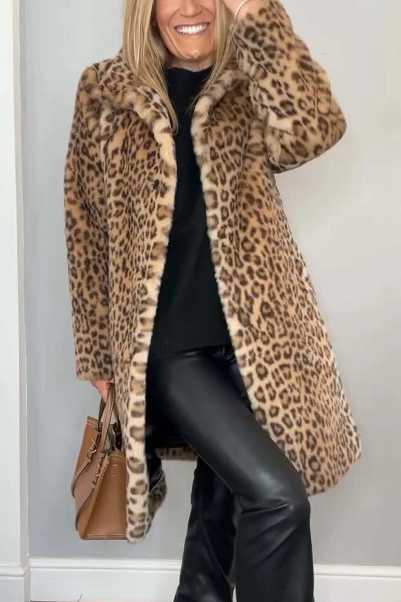 Fall Winter Leopard Print Plush Mid-length Coat Limorista