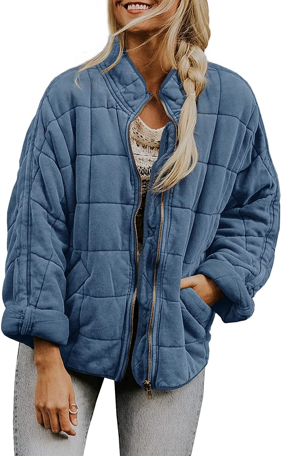 Solid Color Stand Collar Cotto With Loose Pockets Long Sleeved Jacket Women Limorista