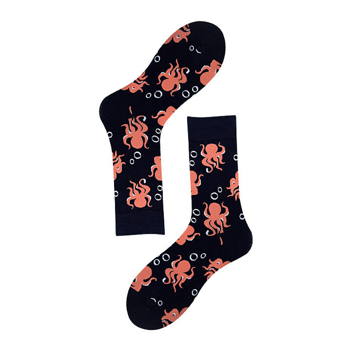 Avocado Chips Egg Fun Patchwork Color Medium Tube Cotton Socks Female Limorista