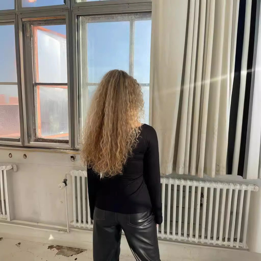 Knitted Stretch Solid Color Pullover Twisted Butterfly Long Sleeve V-neck Top Limorista