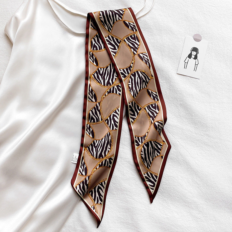 Narrow Long Strip Small Silk Scarf Women Fashion Leopard Pattern Limorista