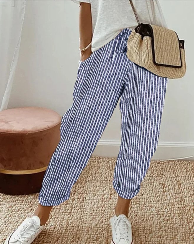 Summer Stripes Casual Pants Loose Elastic Waist Women Limorista