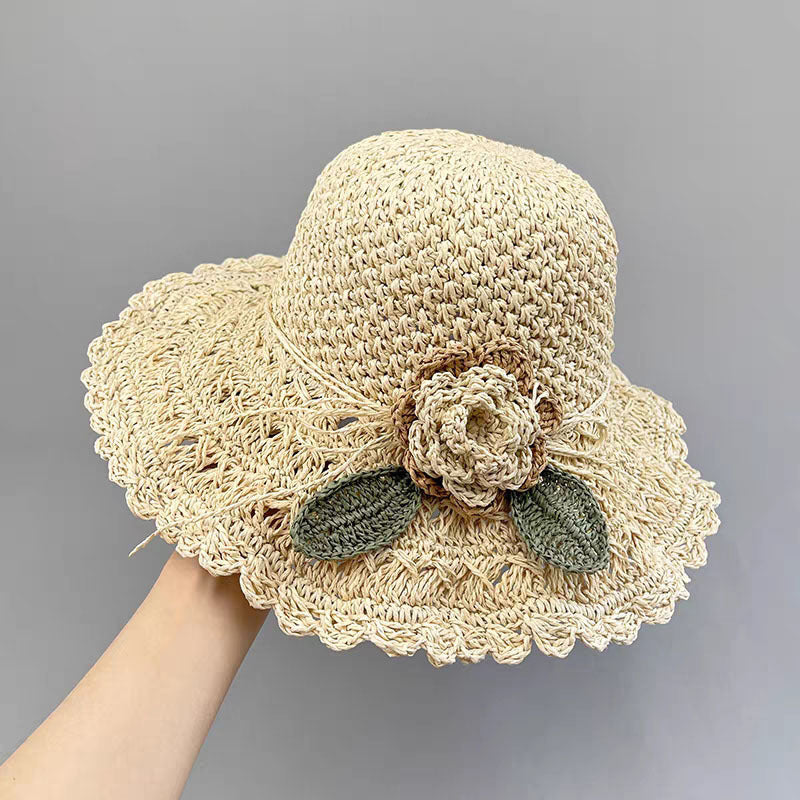 Hand-woven Summer Hat Straw Hat Female Sunshade Flower Foldable Sun Protection Sun Hat Limorista