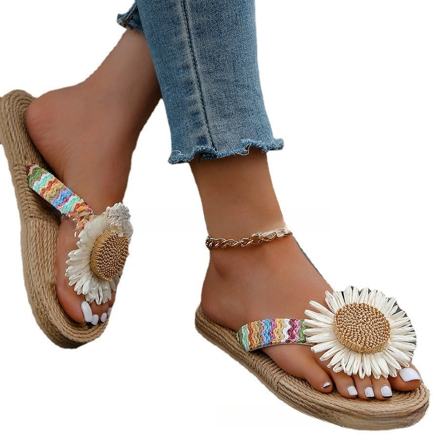 Ins New Summer Woven Herringbone Flip-flops Women&