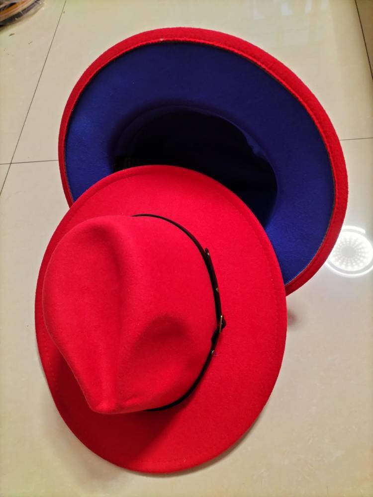 European And American Popular Woolen Top Color Matching Flat Brim Fedora Jazz Hat Limorista