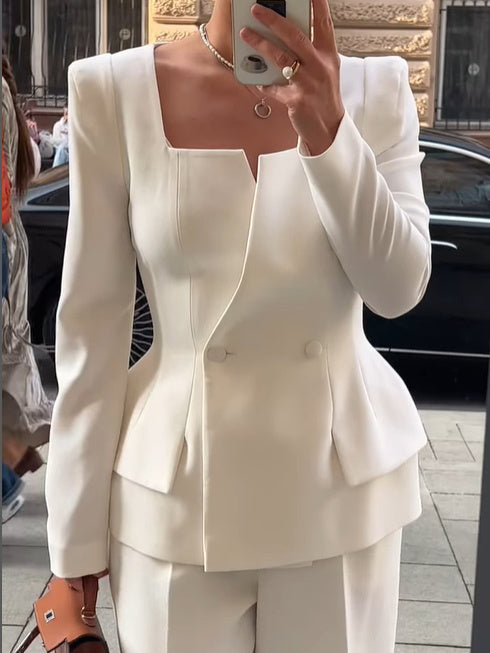 Limorista - Two-button Square Collar Solid Color Blazer