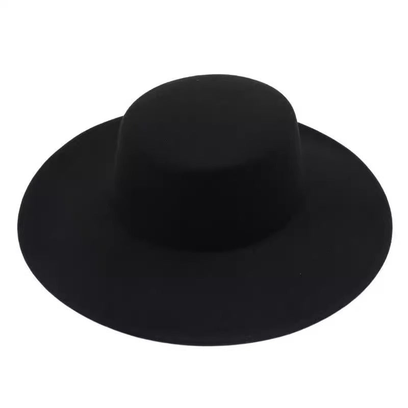 Flat Top Woolen Hat Big Brim Fedora Hat Hepburn Style Limorista