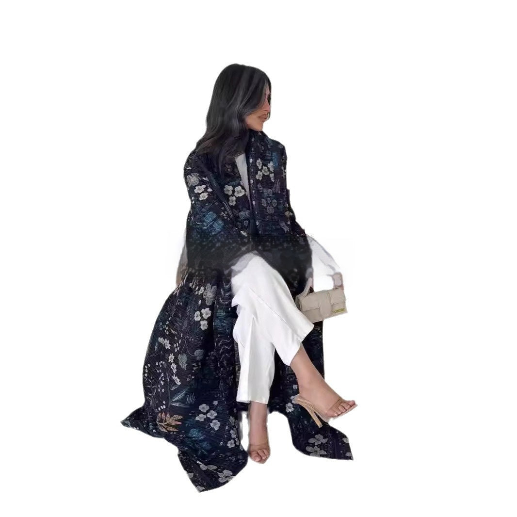 Pleated Trench Djellaba Hot-selling Printed Shawl Cardigan Ethnic Style Cloak Coat Limorista