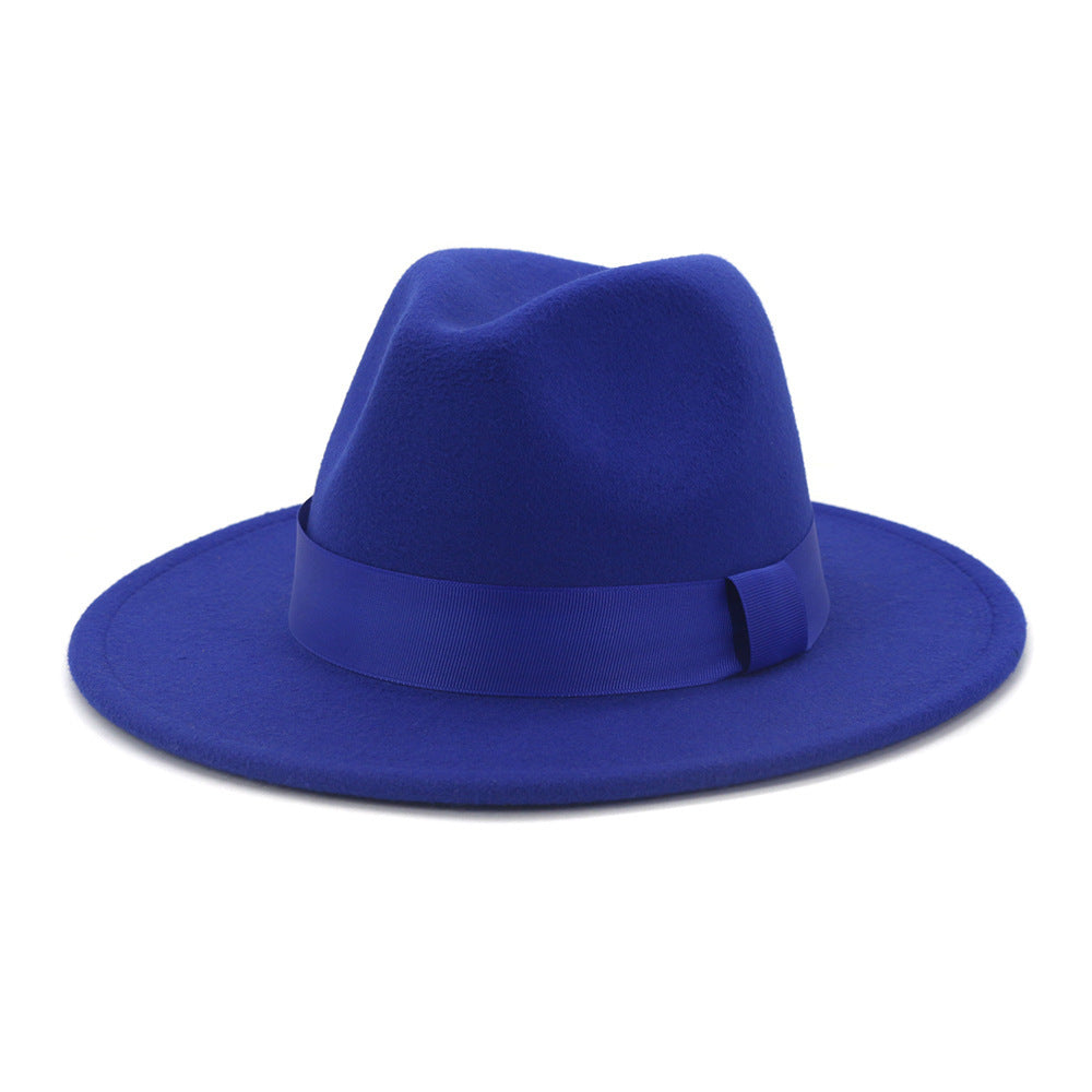 Fashionable Woolen Gentleman Jazz Flat Brim Big Hat Limorista