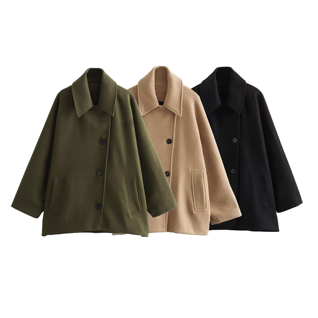 French Coat Fashion Polo Collar Blended Short Cape Sleeve Coat Limorista