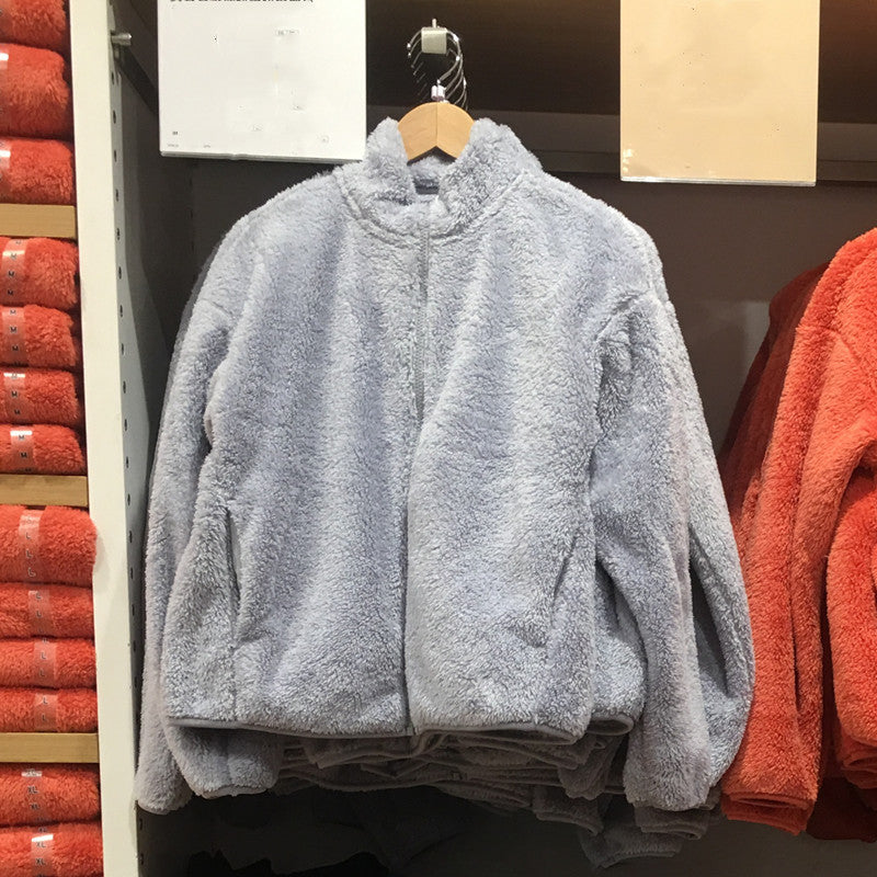 Coral Fleece Cardigan Stand Collar Jacket Warm Coat Limorista