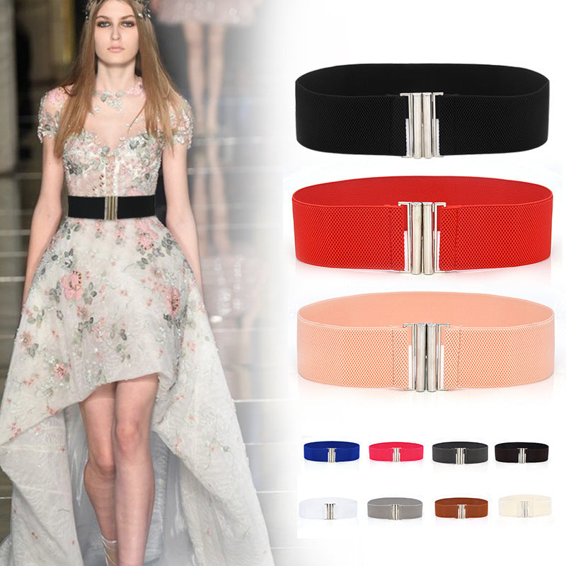 Elastic Elastic Silver Buckle Wide Belt Decorated Skirt Accessories Limorista
