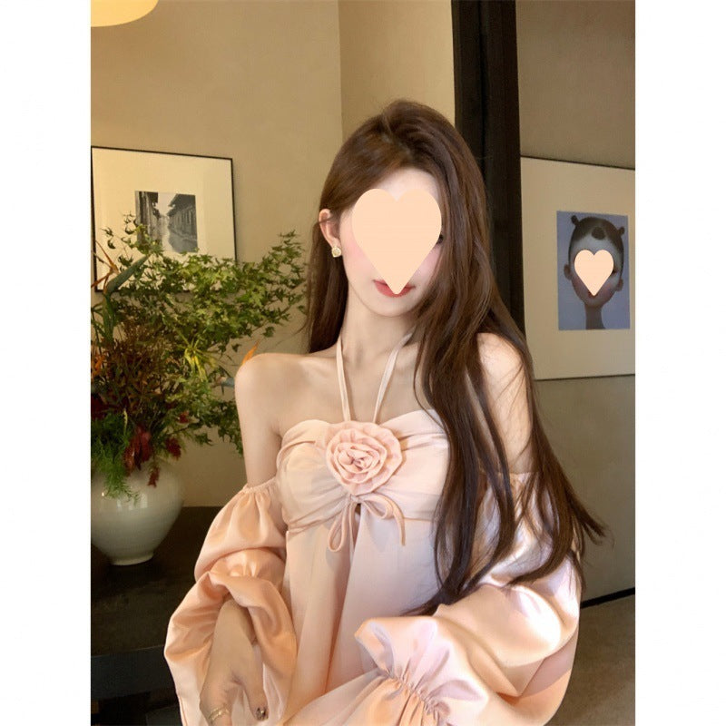 French Style Design Flower Halter Off-shoulder Tube Top Limorista