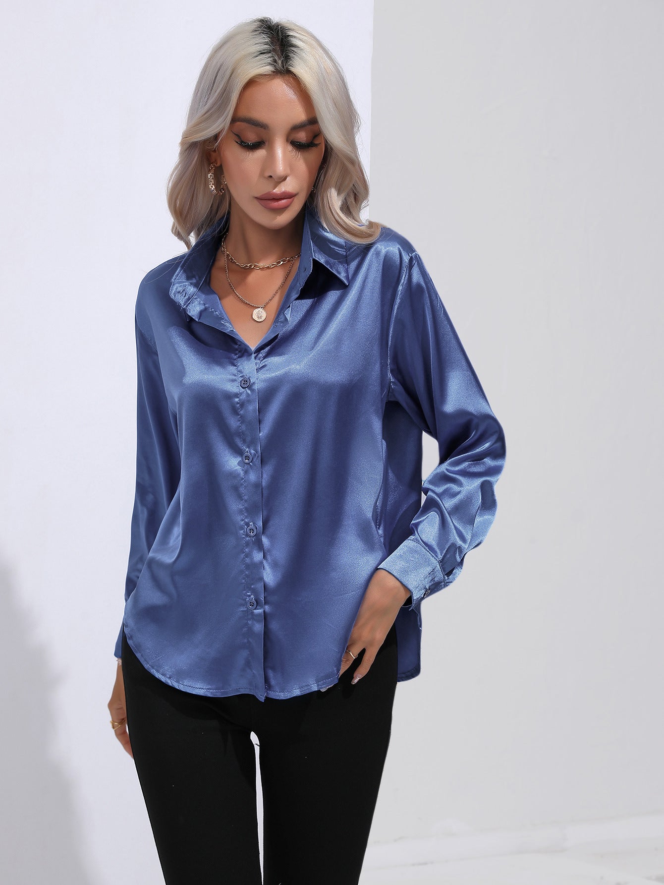 European And American Satin Shirt Women&