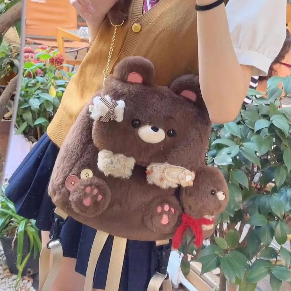 Large Capacity Cute Personality Plush Bear Backpack For Women Limorista