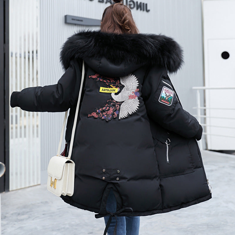 Mid-length Large Fur Collar Down Coat Plus Size Korean Student Loose Padded Padded Jacket Women Limorista