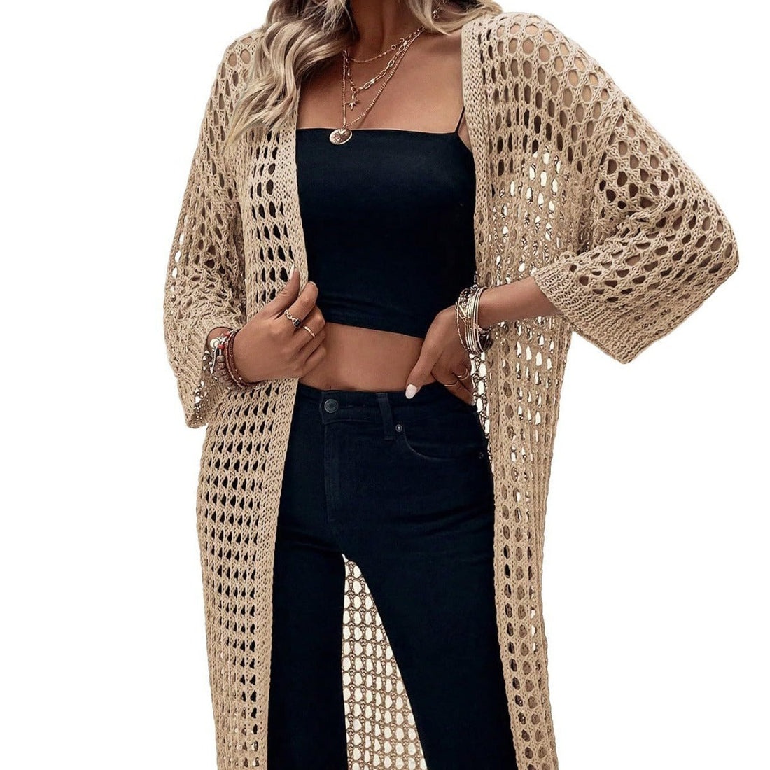 Limorista - Hollow Knitted Long Cardigan Women
